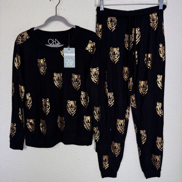 Chaser Pants - Chaser Outfit Set Women Small Golden Tigers Metallic Gold Sweater Joggers Lounge